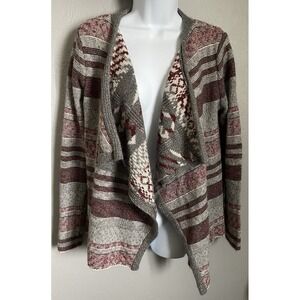 Natural Reflections Cardigan Womens Sz Medium Maroon Striped Crochet Open Front